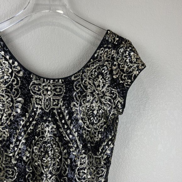 Slate Willow 6 Black Gold Mae Sequin Party Dress Little Black Bold - Picture 4 of 11